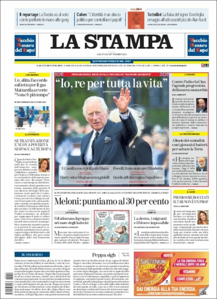 Portada de La Stampa (Italia)