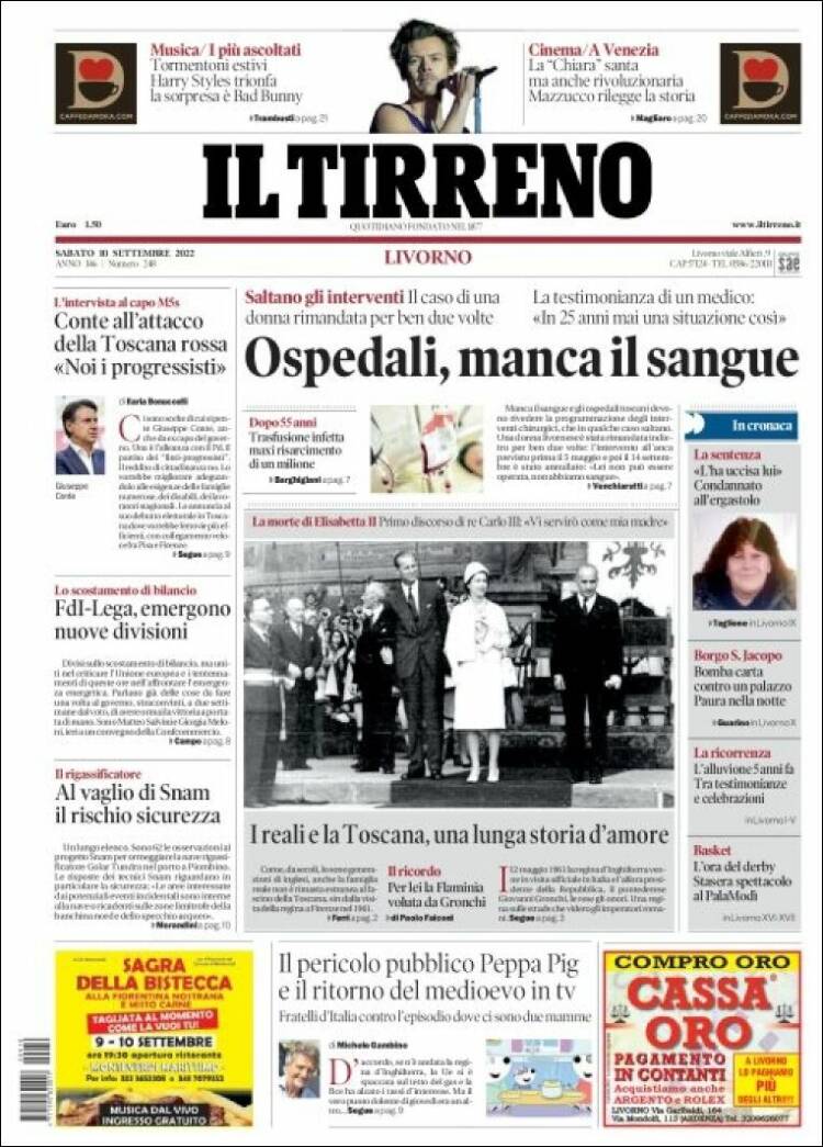 Portada de Il Tirreno (Italia)