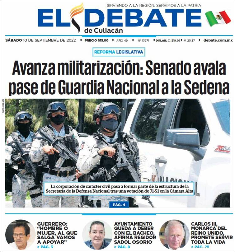 Portada de El Debate de Culiacán (México)