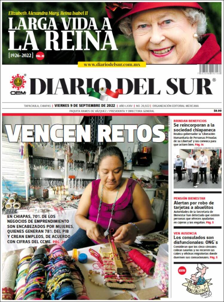 Portada de El Diario del Sur (México)