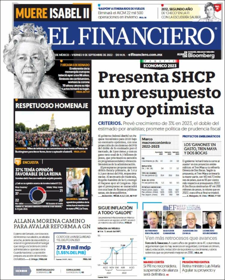 Portada de El Financiero (México)