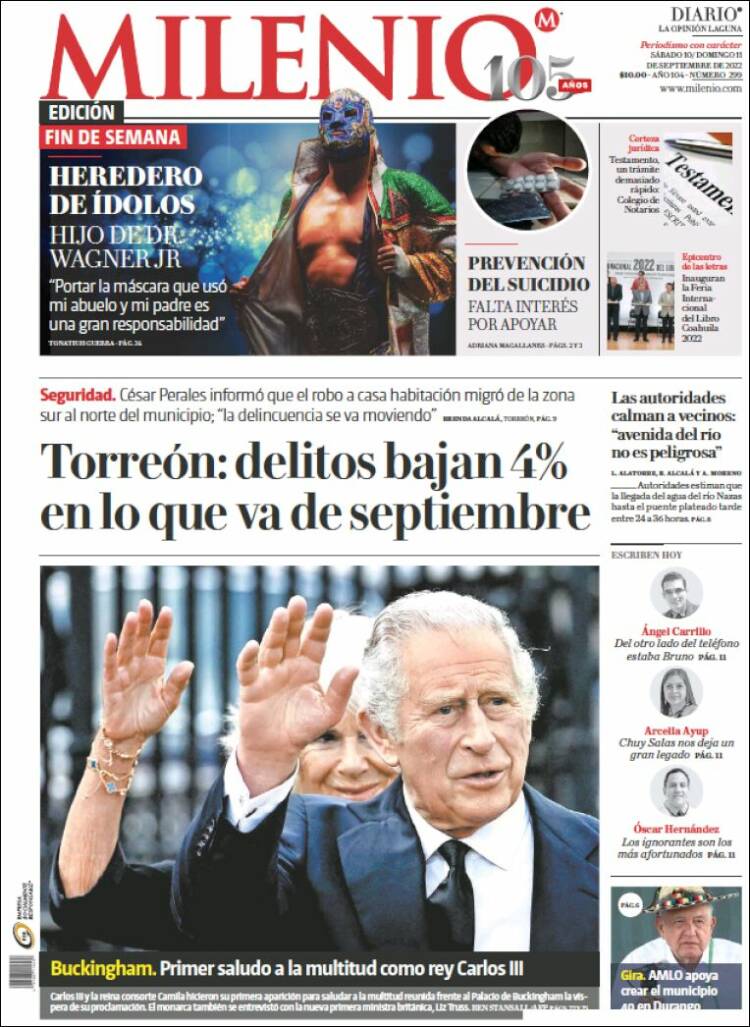 Portada de Milenio - Laguna (México)