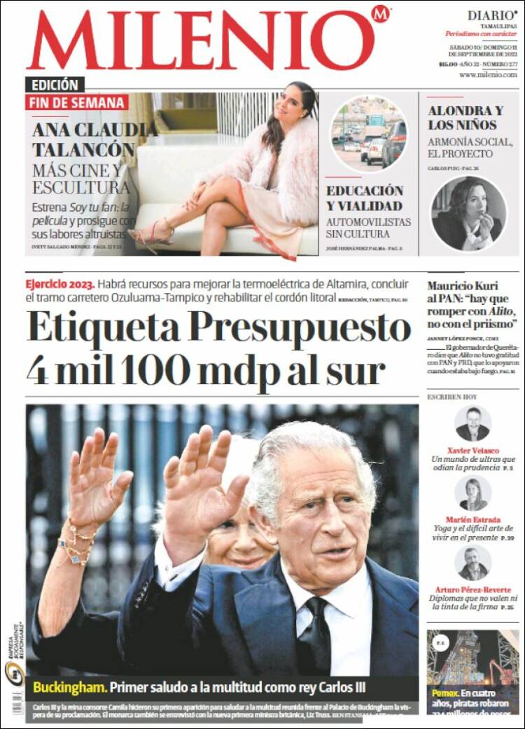 Portada de Milenio - Tamaulipas (México)