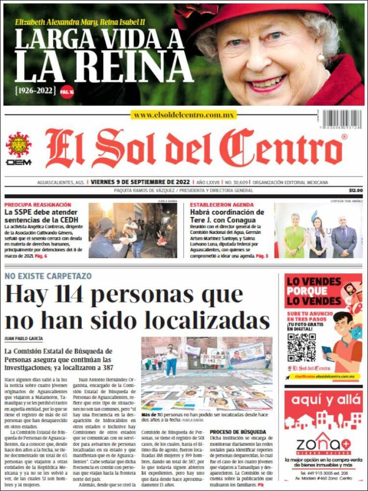 Portada de El Sol del Centro (México)