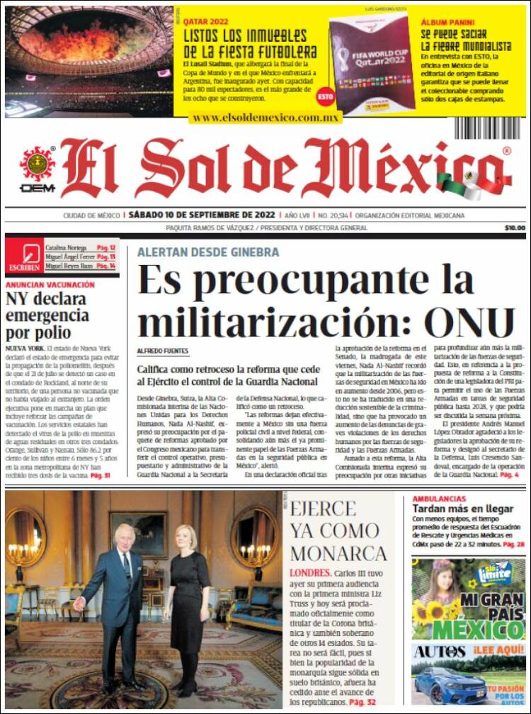 Portada de El Sol de México (México)