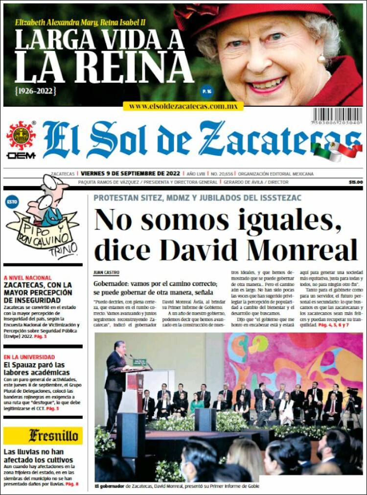 Portada de El Sol de Zacatecas (México)