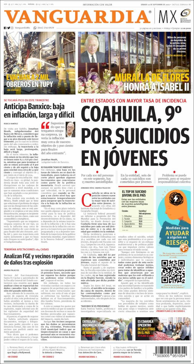 Portada de Vanguardia (M&eacute;xico)