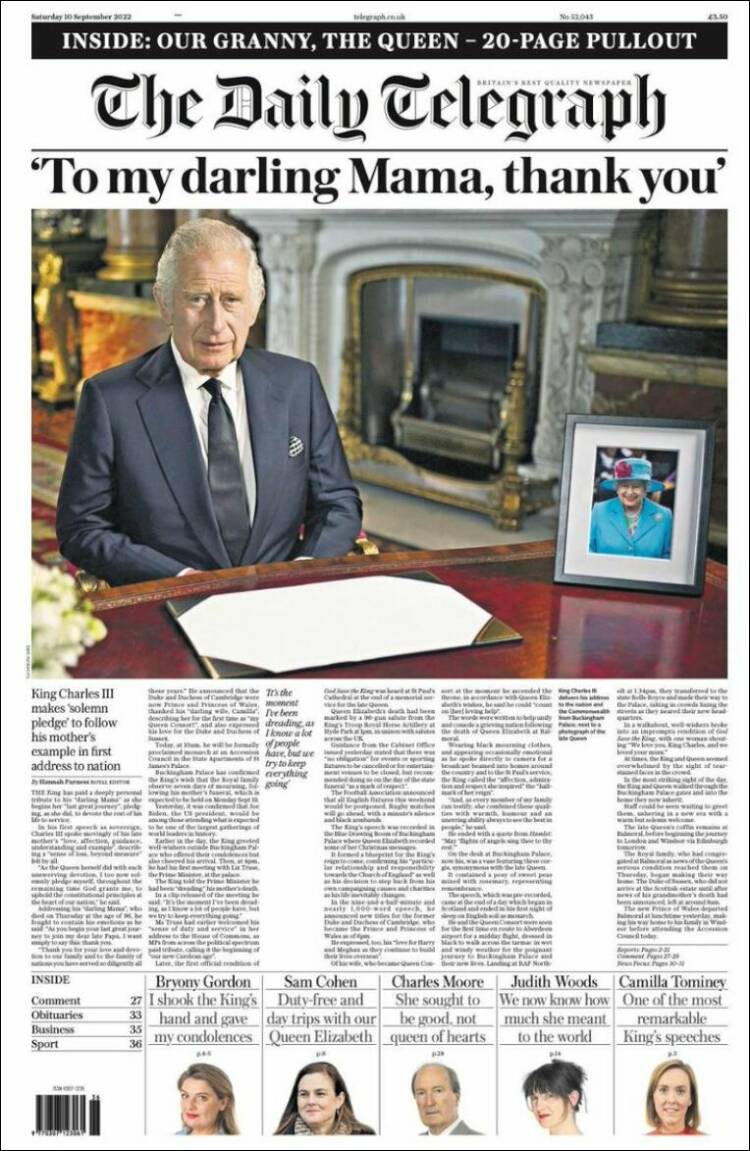 Portada of Daily Telegraph (UK)