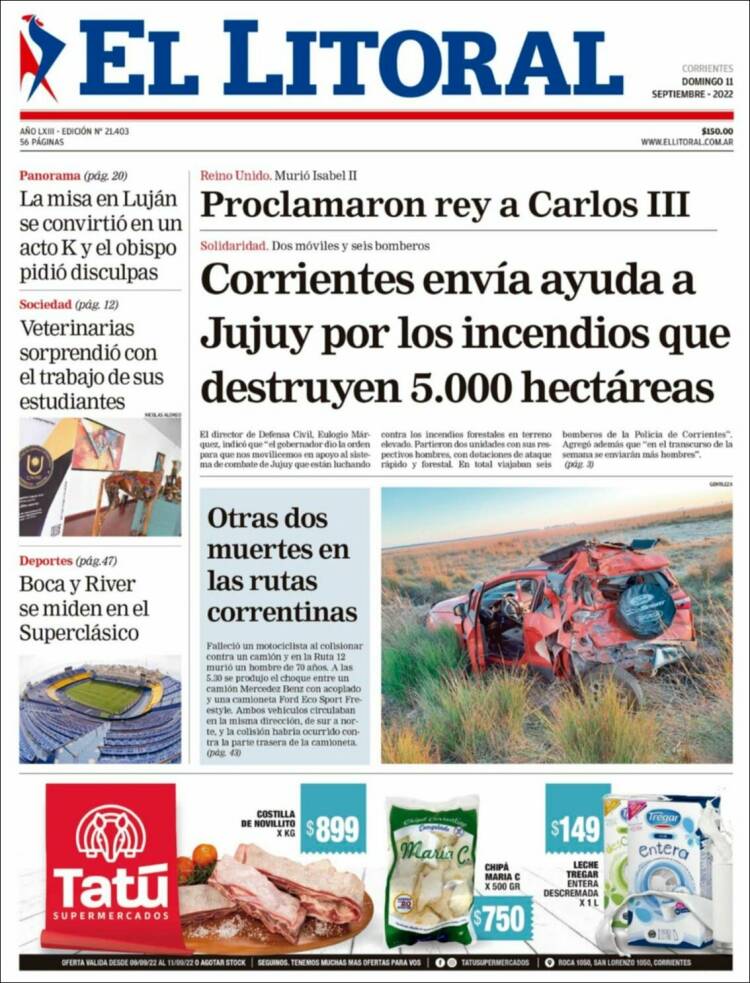 Portada de El Litoral Corrientes (Argentina)