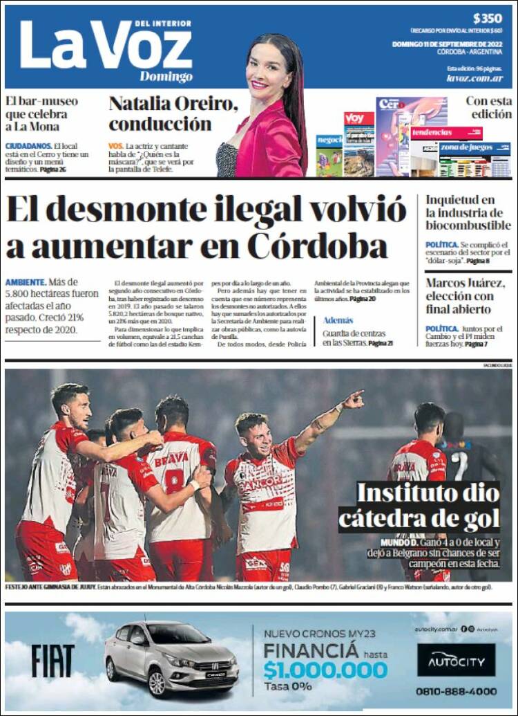 Portada de La Voz del Interior (Argentina)