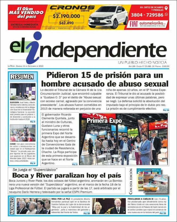 Portada de El Independiente (Argentina)