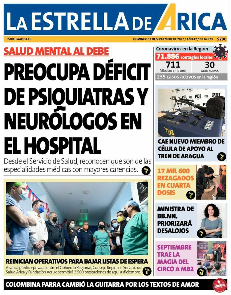 Portada de La Estrella de Arica (Chile)