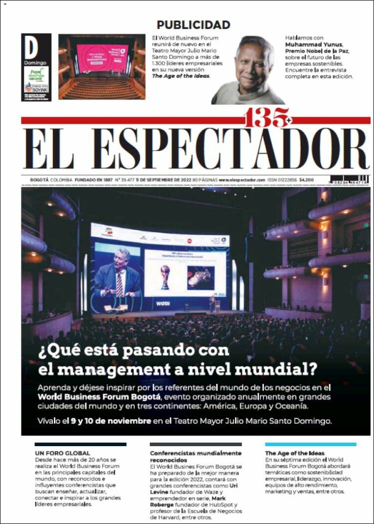 Portada de El Espectador (Colombia)