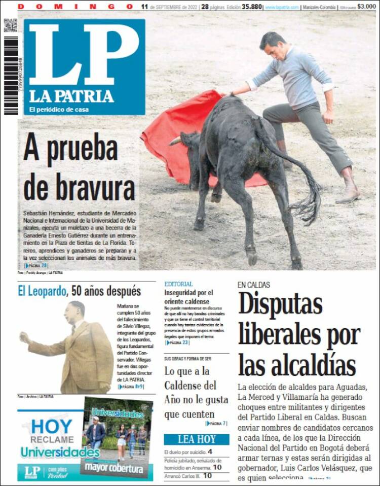 Portada de La Patria (Colombia)