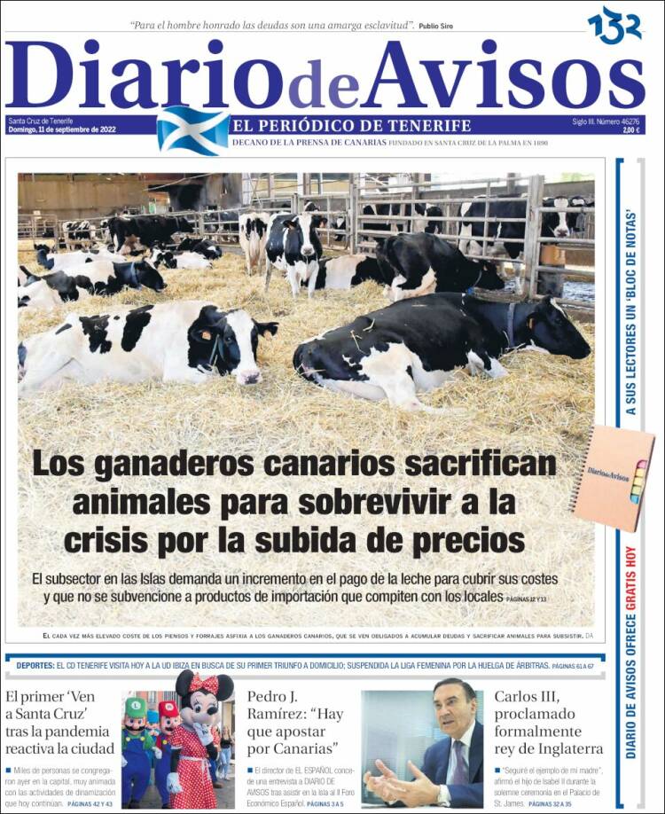 Portada de Diarios de Avisos (Espagne)