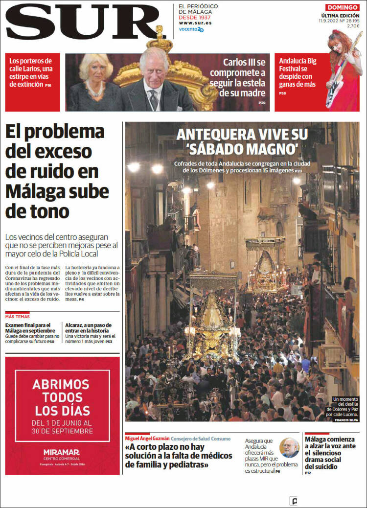 Portada de Diario el Sur (Espagne)