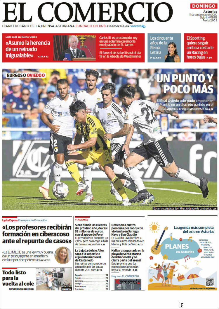 Portada de El Comercio (Espagne)