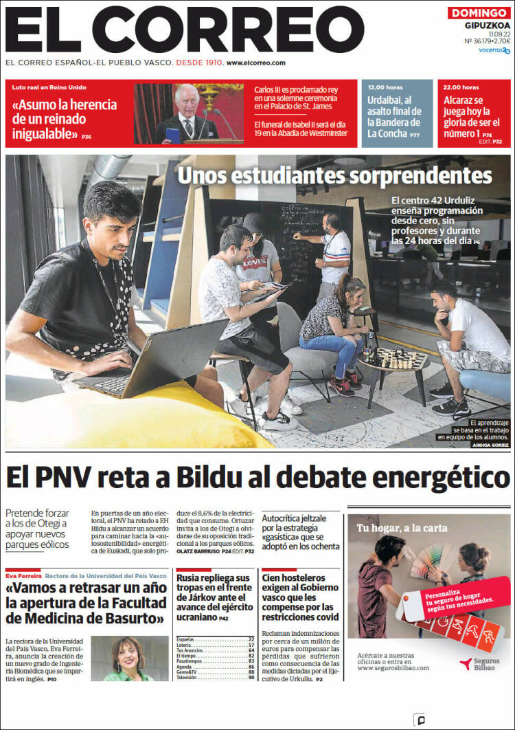 Portada de El Correo - Guipuzcoa (Espagne)