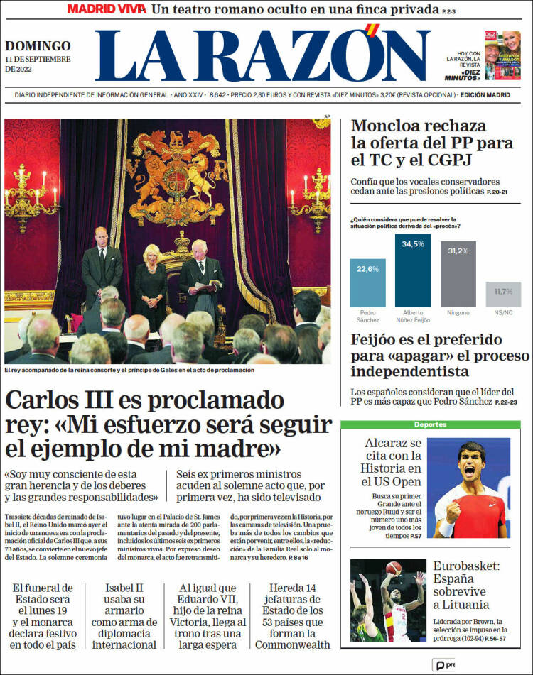 Portada de La Razón (Espagne)