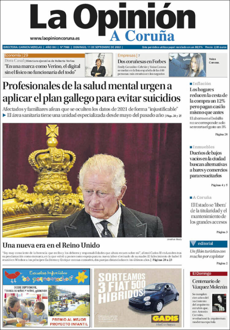 Portada de La Opinión de A Coruña (Espagne)