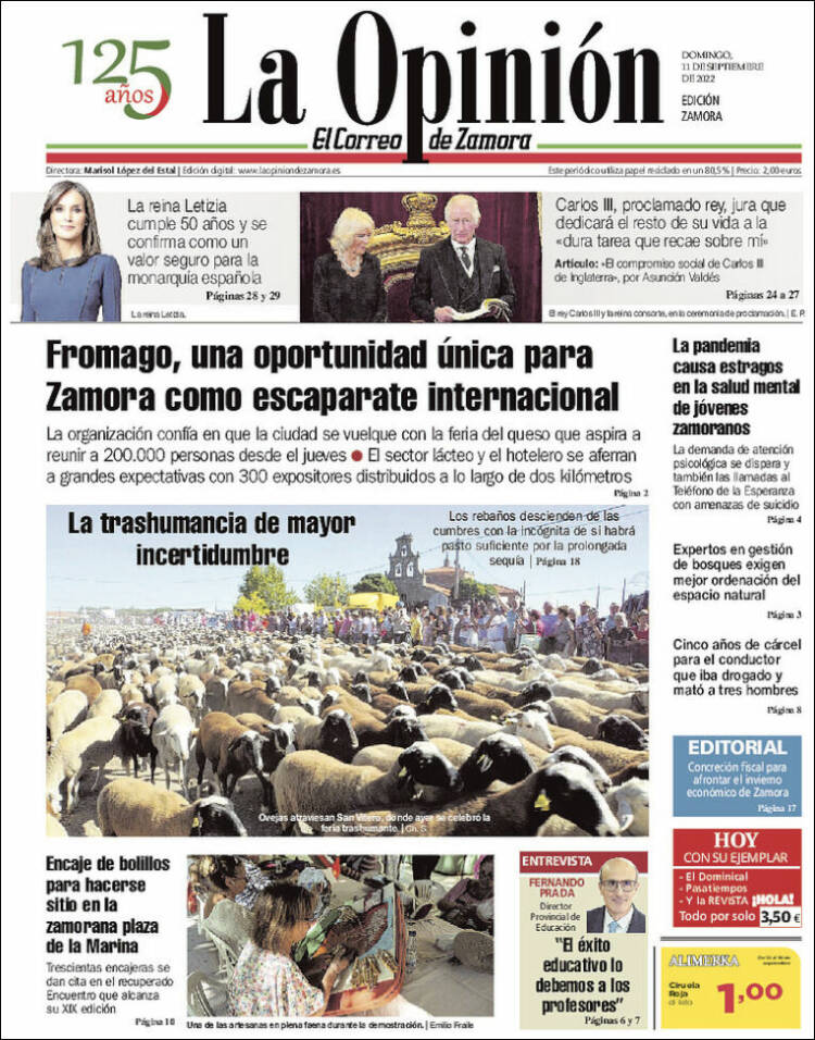 Portada de La Opinión - El Correo de Zamora (Espagne)