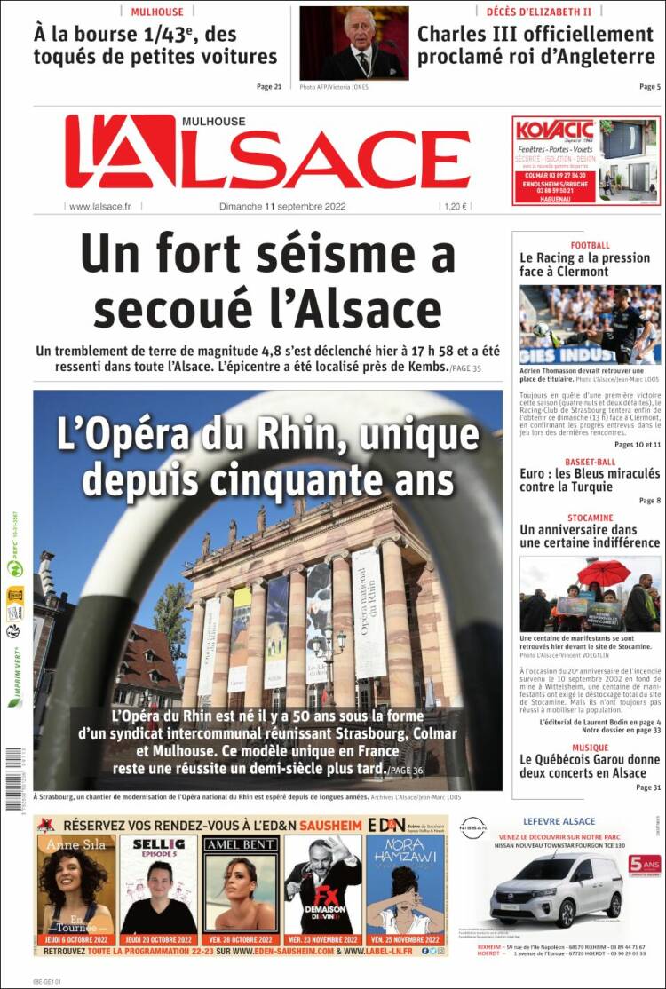 Portada de Journal L'Alsace (Francia)