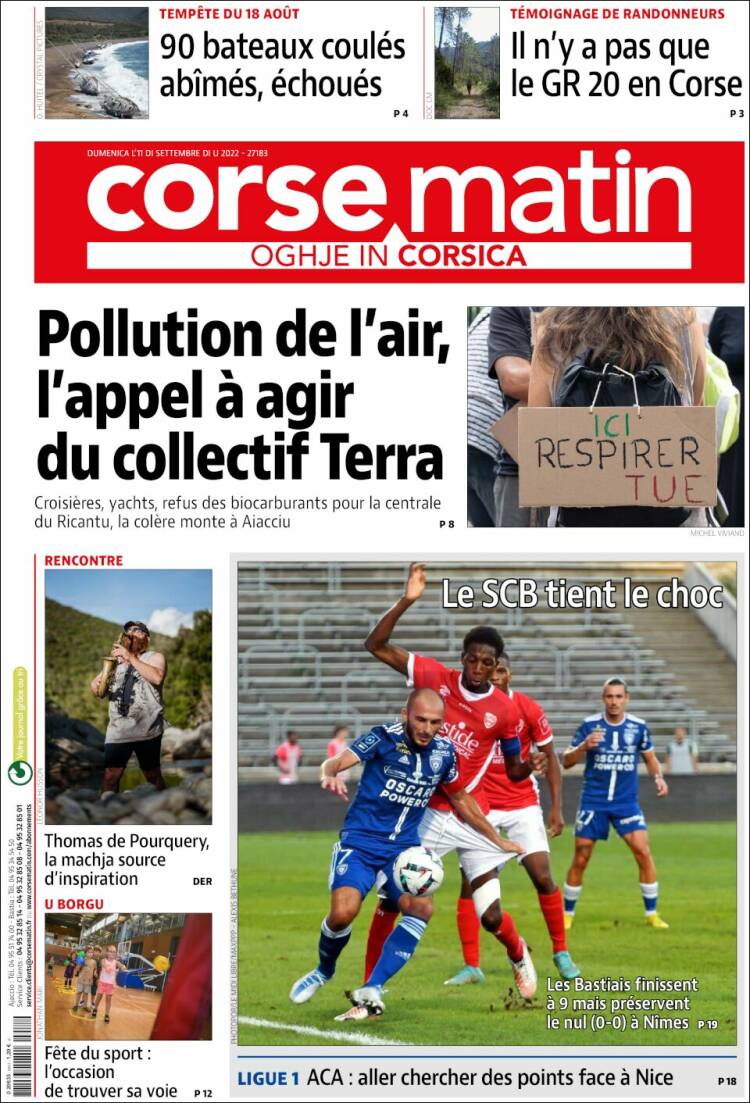 Portada de Corse-Matin (Francia)