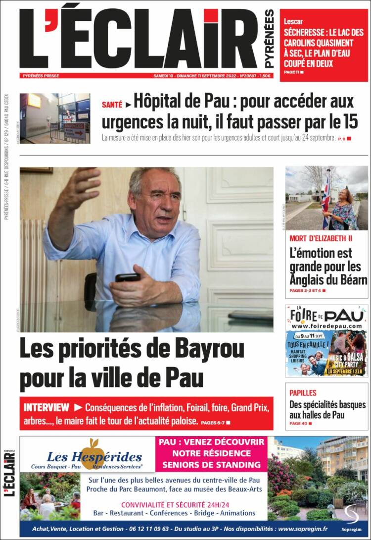 Portada de L'Eclair des Pyrénées (Francia)