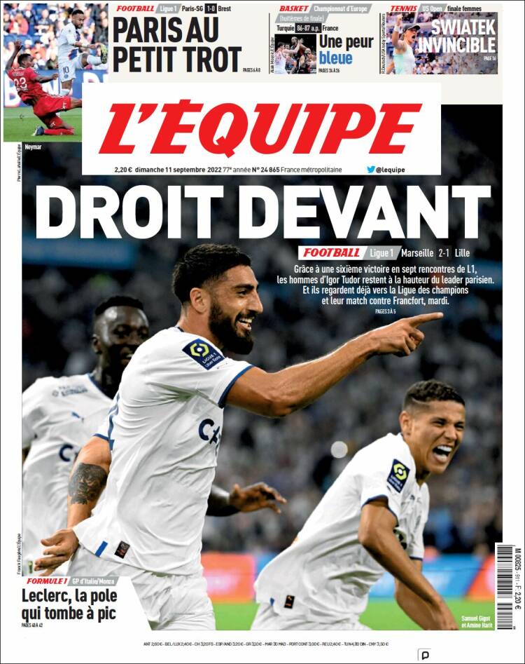 Portada de L'Equipe (Francia)