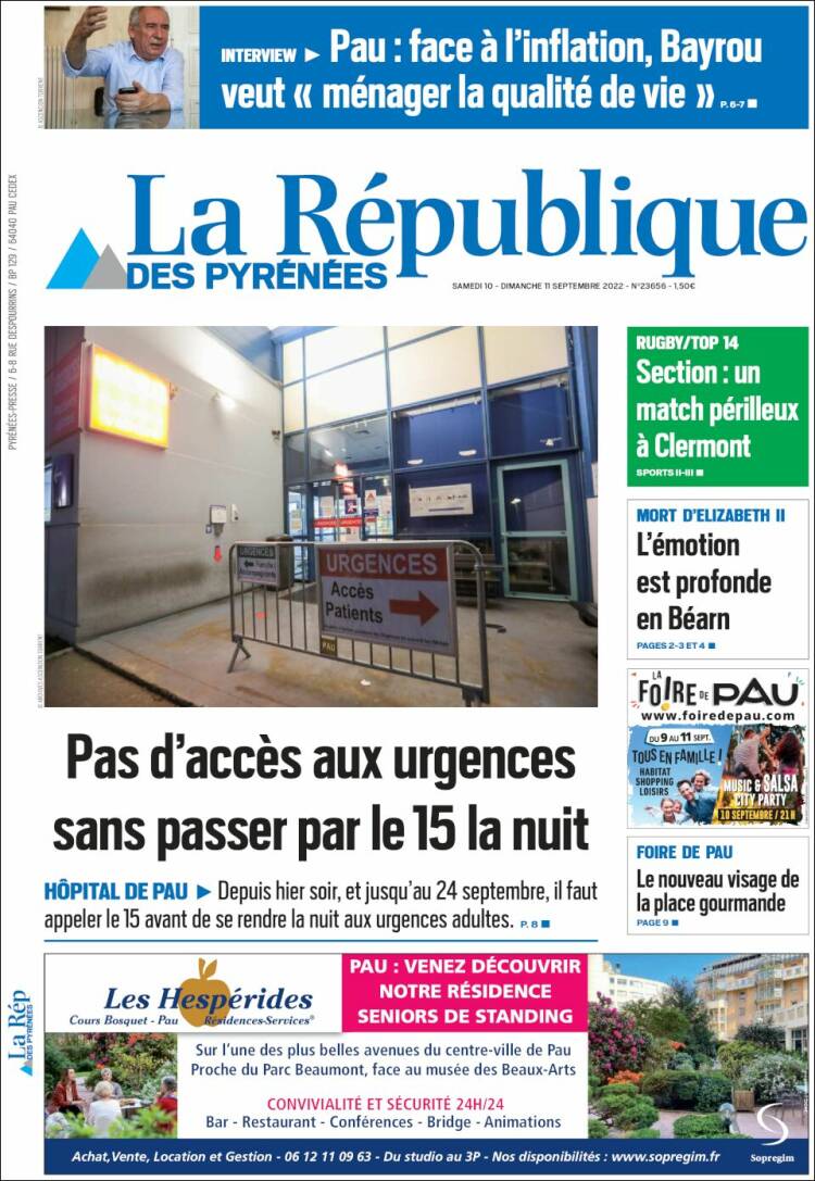 Portada de La République des Pyrénées (Francia)