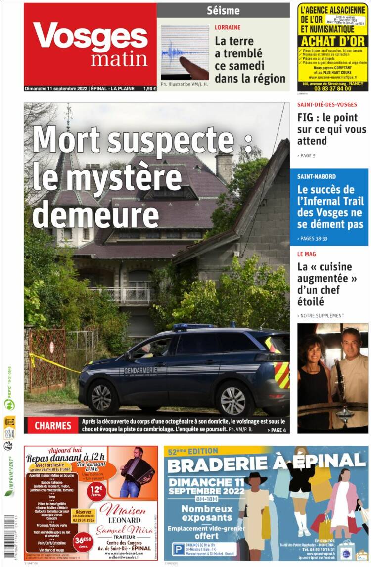 Portada de Vosges Matin (Francia)
