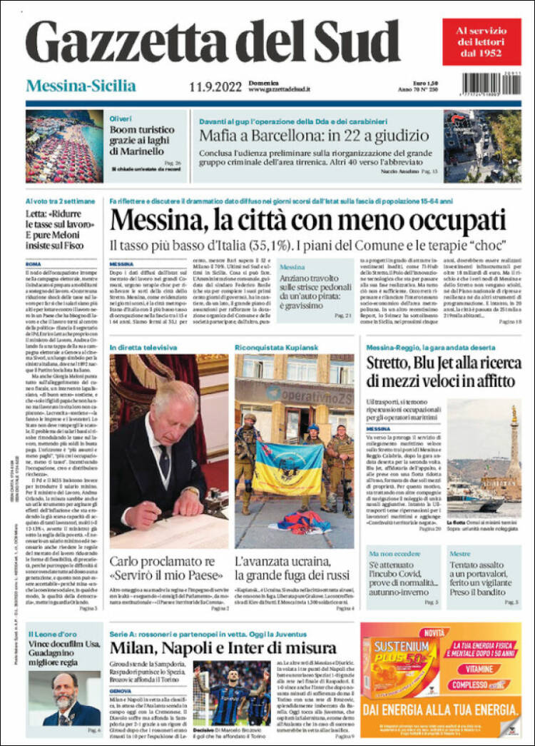 Portada de Gazzetta del Sud (Italia)