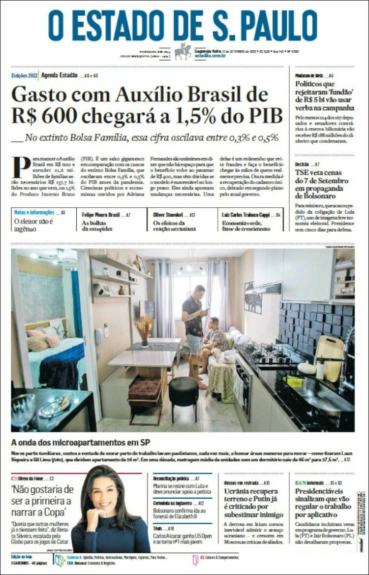Portada de O Estado de São Paulo (Brasil)