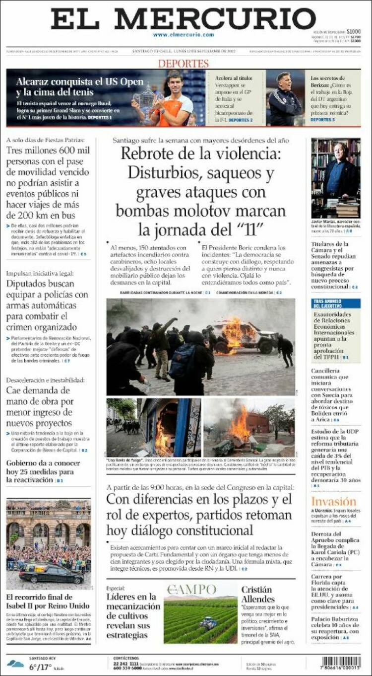 Portada de El Mercurio (Chile)