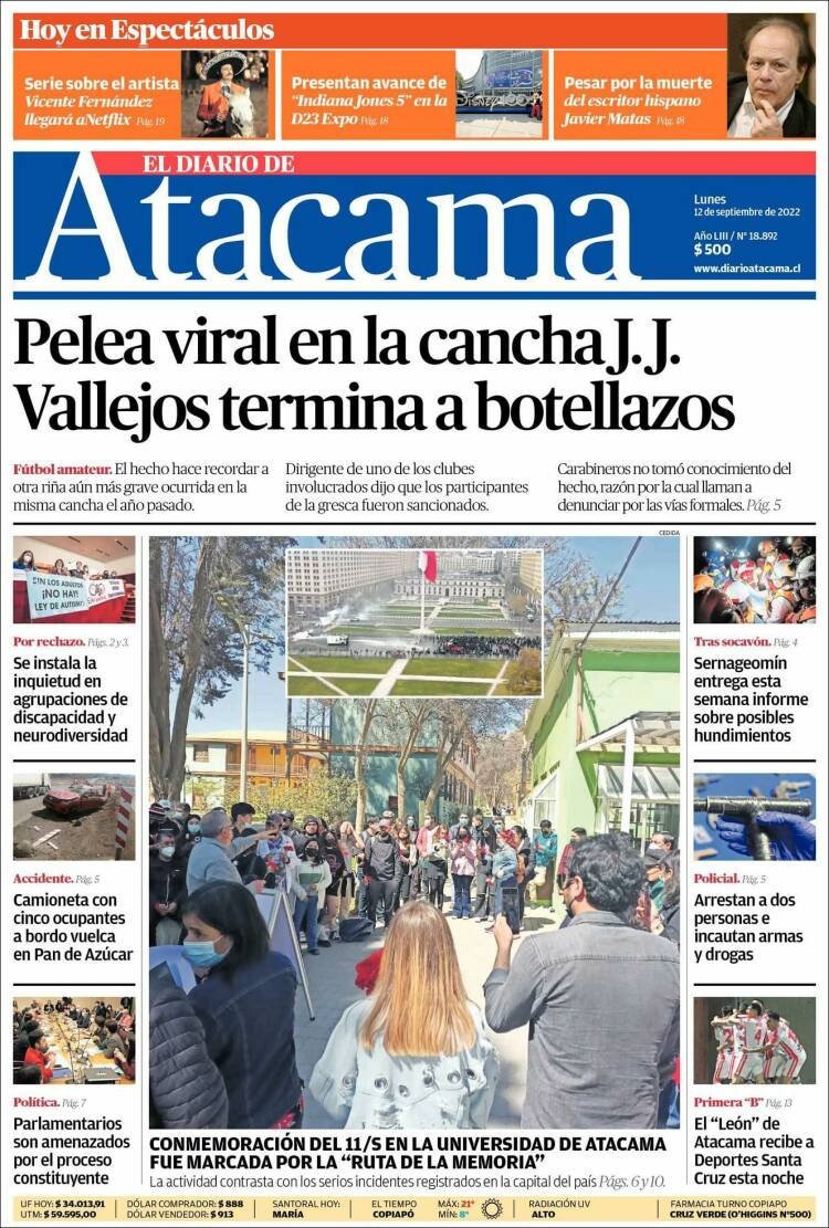 Portada de Diario de Atacama (Chile)