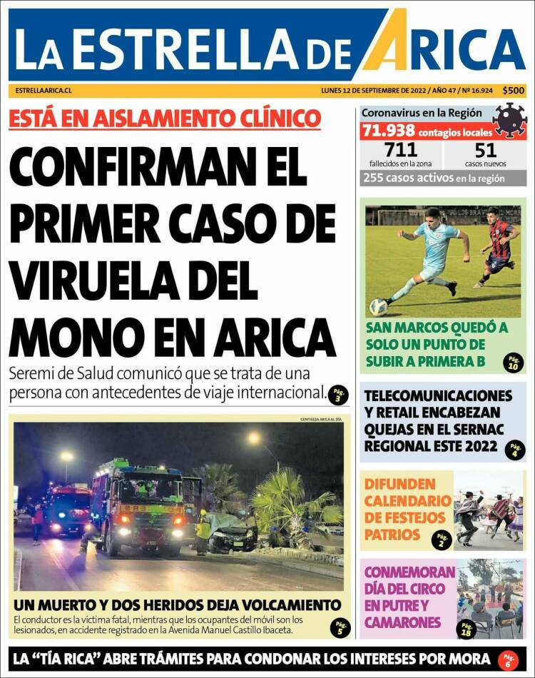 Portada de La Estrella de Arica (Chile)
