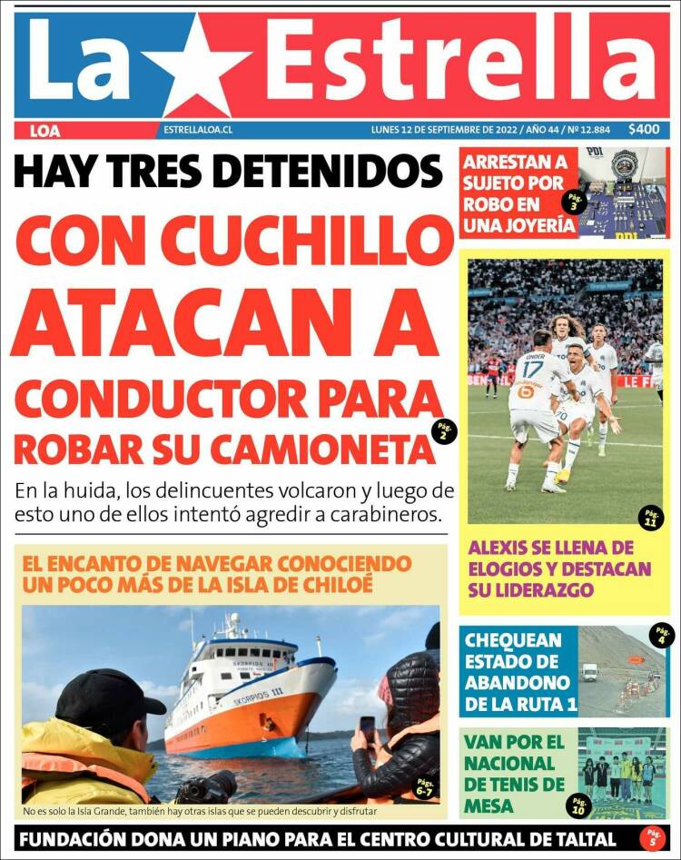 Portada de La Estrella de Loa (Chile)