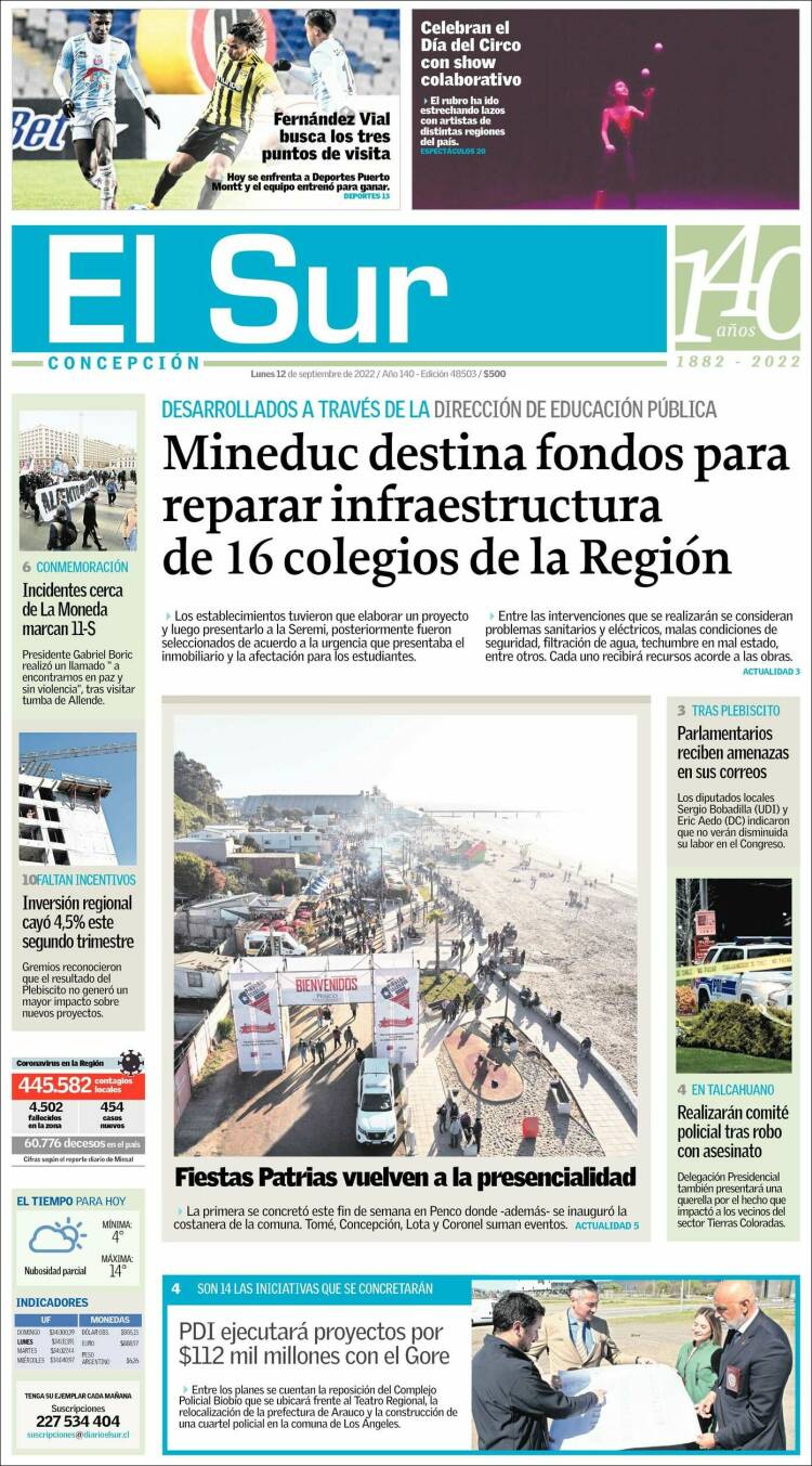 Portada de El Sur (Chile)