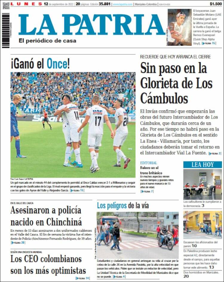 Portada de La Patria (Colombia)