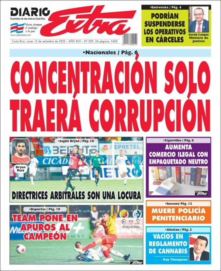 Portada de Diario Extra (Costa Rica)