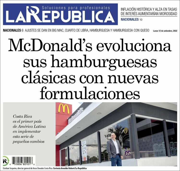 Portada de La República (Costa Rica)
