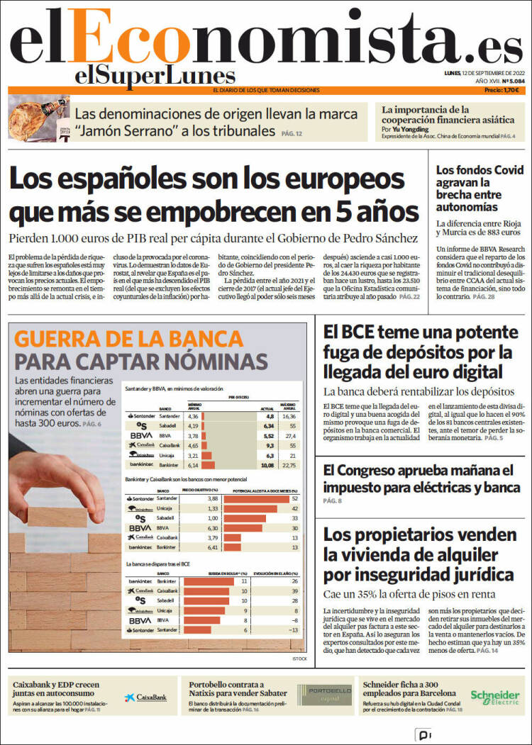Portada de El Economista (España)