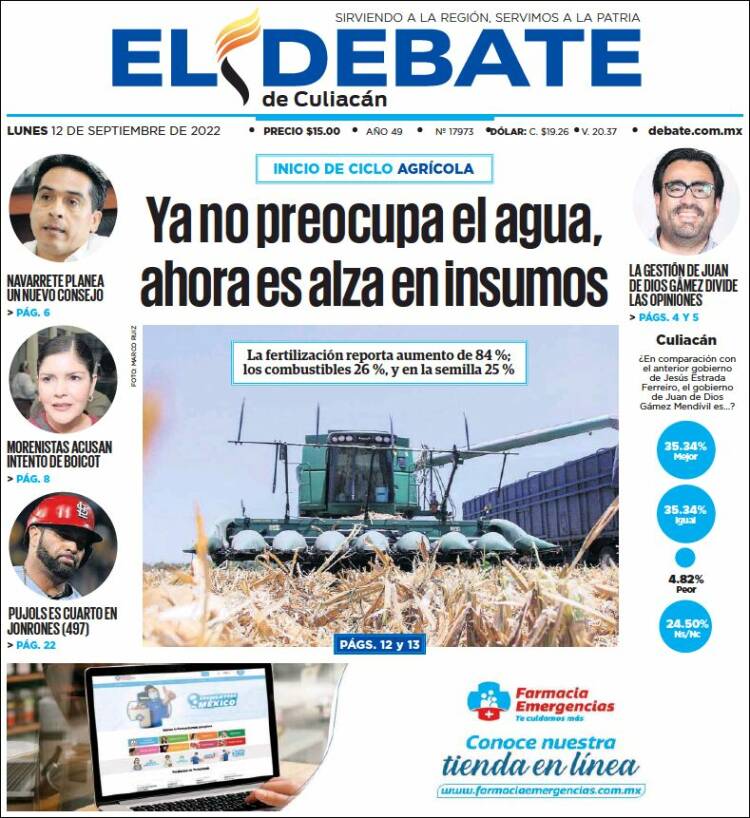 Portada de El Debate de Culiacán (México)