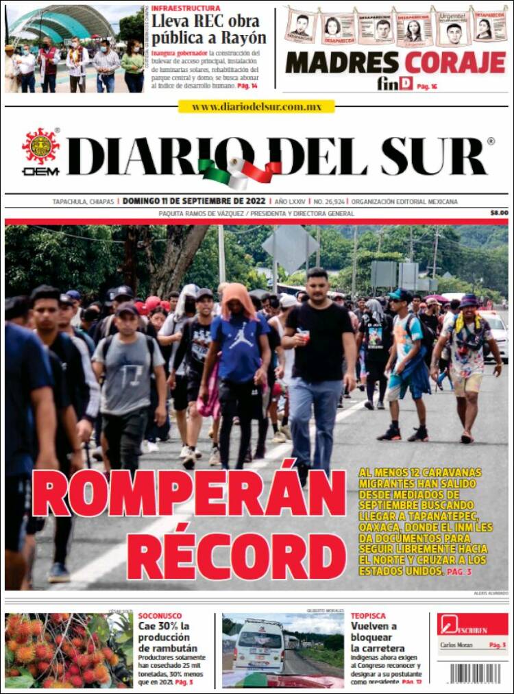 Portada de El Diario del Sur (México)