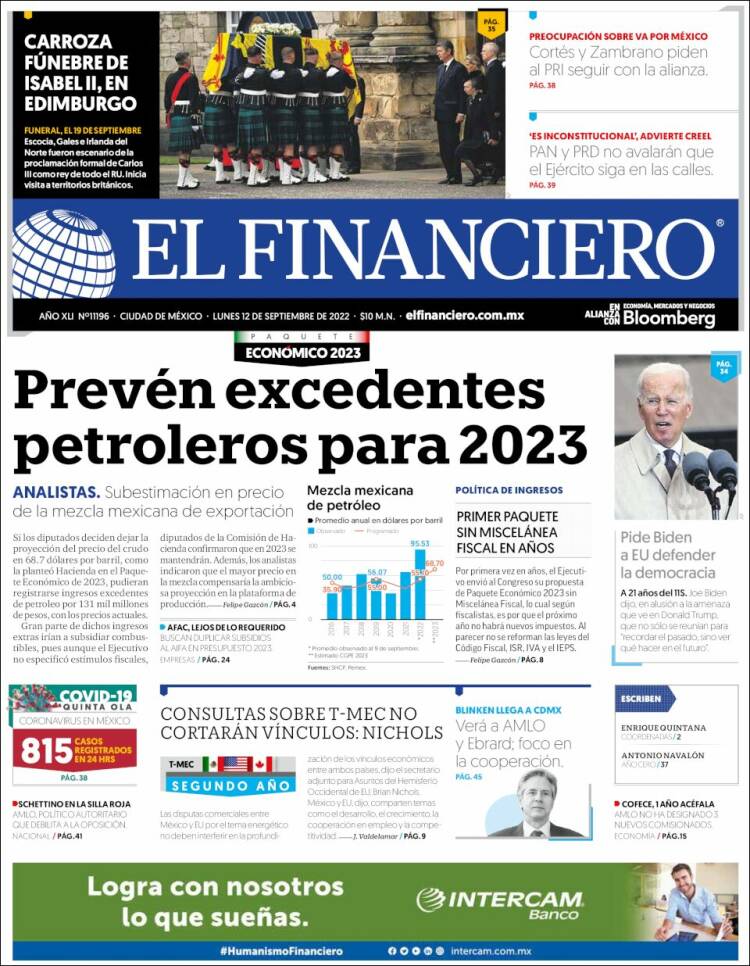 Portada de El Financiero (México)