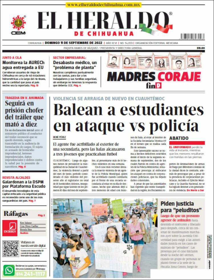 Portada de El Heraldo de Chihuahua (México)