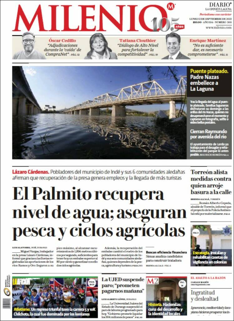 Portada de Milenio - Laguna (México)