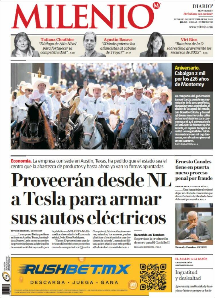 Portada de Milenio de Monterrey (México)