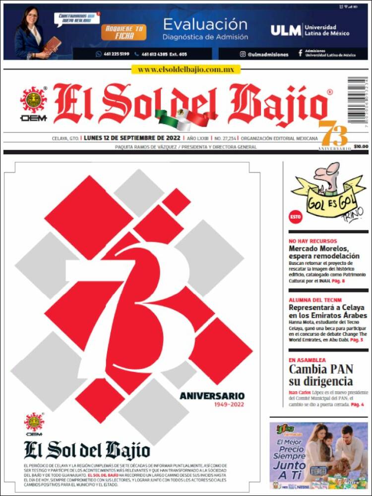 Portada de El Sol del Bajio (México)