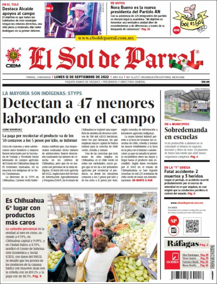 Portada de El Sol de Parral (México)